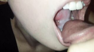 Cumsluts: cute bitch swallows a mouthul