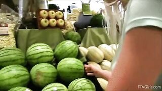 Playing with her melons in the supermarket - Happy Embarrassed Girls