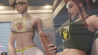 Mercy giving Futa Brigitte a handjob (Dreamrider) [Overwatch] - 3D animated