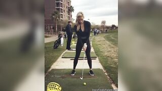 hot golfer chick jiggles and then swings away - Fit Girls