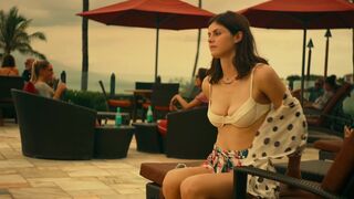 Alex stripping to her bikini in episode 1 of The White Lotus - Alexandra Daddario