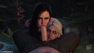 Yennefer and Ciri sucking off Geralt (Rescraft, Lerico213) [The Witcher] - 3D Hentai