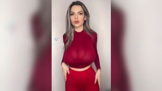 Tight Red Shirt - Big Breasts