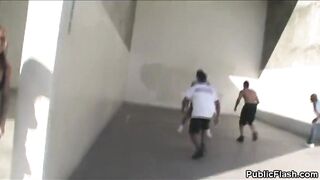 Flashing: Flasher interrupts a game of handball