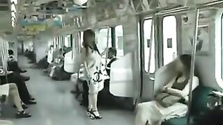 japanese women pulls her raiment off on the train