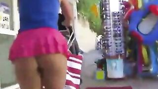 Flashing And Flaunting: Short pink petticoat in public