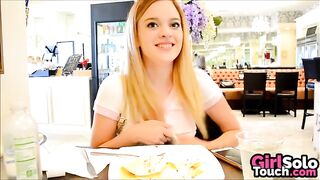 Cute blonde Flashing Boobs in cafe