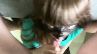 amateur giving a blowjob makes him cum all over her face - Girls Finishing The Job