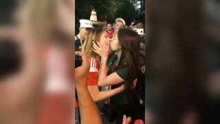 Opposite fans brought together this World Cup - Girls Kissing