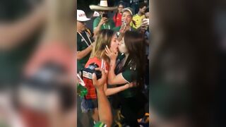 Gals Giving a kiss: Contrary fans brought jointly this World Cup