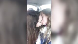 Kissing in car - Girls Kissing