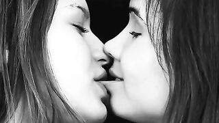 Black & White Lip Bite - Girls Kissing