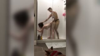 Lesbian Shower Sex with a Strapon - Girls Wearing Strapons