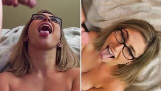 chick takes a load on the glasses