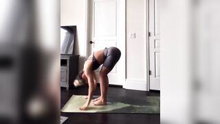 Sarah Houchens does yoga stretches